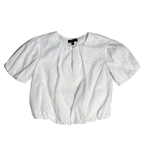AYR The Puff Puff Blouse Bubble Hem white crinkle size XS cropped short sleeve - Picture 2 of 7
